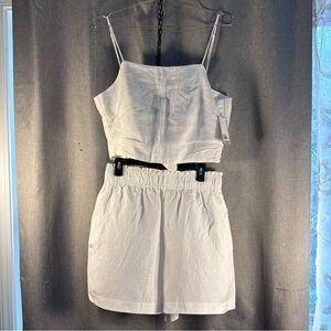 H&M White 100% Linen 2-Piece Set Size M |Crop Top & High Waist Shorts Set